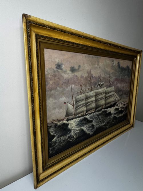 LARGE OIL PAINTING 5 MASTED SHIP POTOSI NAVIGATING DRAKES PASSAGE - ADDITIONAL PHOTO 4