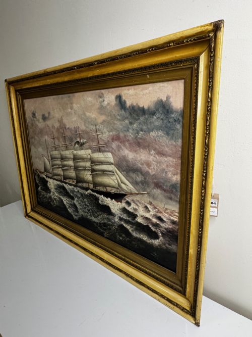LARGE OIL PAINTING 5 MASTED SHIP POTOSI NAVIGATING DRAKES PASSAGE - ADDITIONAL PHOTO 7