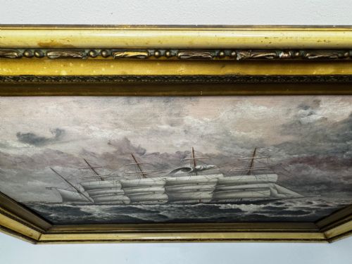 LARGE OIL PAINTING 5 MASTED SHIP POTOSI NAVIGATING DRAKES PASSAGE - ADDITIONAL PHOTO 14