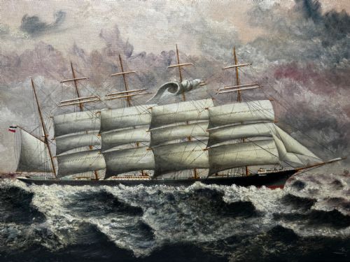 LARGE OIL PAINTING 5 MASTED SHIP POTOSI NAVIGATING DRAKES PASSAGE - ADDITIONAL PHOTO 15