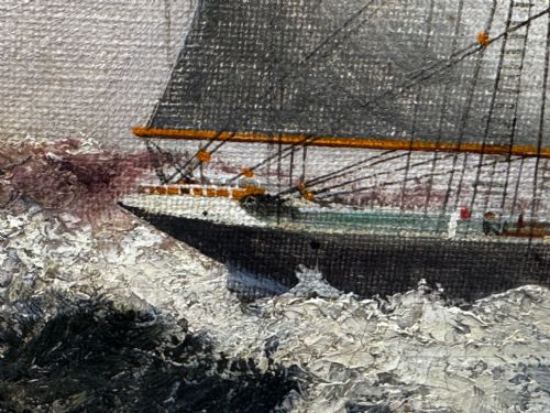 LARGE OIL PAINTING 5 MASTED SHIP POTOSI NAVIGATING DRAKES PASSAGE - ADDITIONAL PHOTO 23