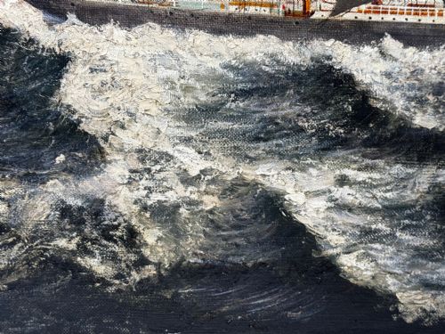 LARGE OIL PAINTING 5 MASTED SHIP POTOSI NAVIGATING DRAKES PASSAGE - ADDITIONAL PHOTO 25