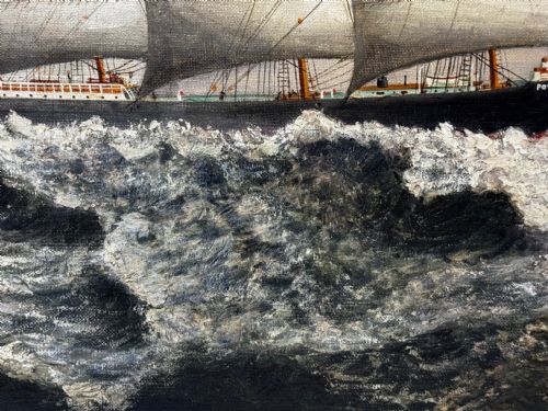 LARGE OIL PAINTING 5 MASTED SHIP POTOSI NAVIGATING DRAKES PASSAGE - ADDITIONAL PHOTO 26