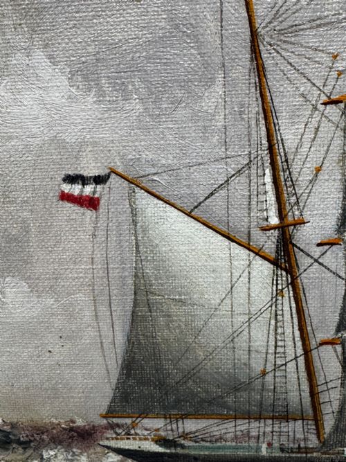 LARGE OIL PAINTING 5 MASTED SHIP POTOSI NAVIGATING DRAKES PASSAGE - ADDITIONAL PHOTO 29