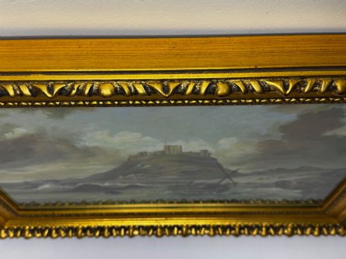 VICTORIAN OIL PAINTING BAMBURGH CASTLE SHIPWRECK BEACHED - ADDITIONAL PHOTO 6