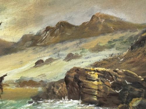 VICTORIAN OIL PAINTING BAMBURGH CASTLE SHIPWRECK BEACHED - ADDITIONAL PHOTO 16