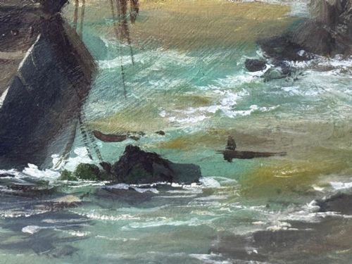 VICTORIAN OIL PAINTING BAMBURGH CASTLE SHIPWRECK BEACHED - ADDITIONAL PHOTO 19