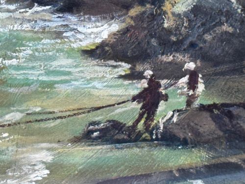 VICTORIAN OIL PAINTING BAMBURGH CASTLE SHIPWRECK BEACHED - ADDITIONAL PHOTO 20