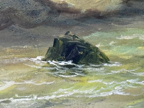 VICTORIAN OIL PAINTING BAMBURGH CASTLE SHIPWRECK BEACHED - ADDITIONAL PHOTO 22