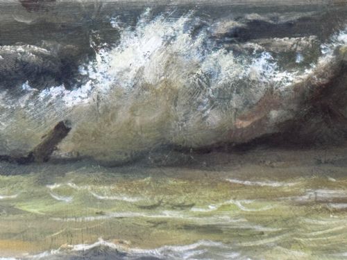 VICTORIAN OIL PAINTING BAMBURGH CASTLE SHIPWRECK BEACHED - ADDITIONAL PHOTO 23