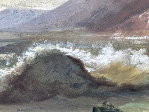 VICTORIAN OIL PAINTING BAMBURGH CASTLE SHIPWRECK BEACHED - ADDITIONAL PHOTO 24