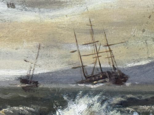 VICTORIAN OIL PAINTING BAMBURGH CASTLE SHIPWRECK BEACHED - ADDITIONAL PHOTO 25
