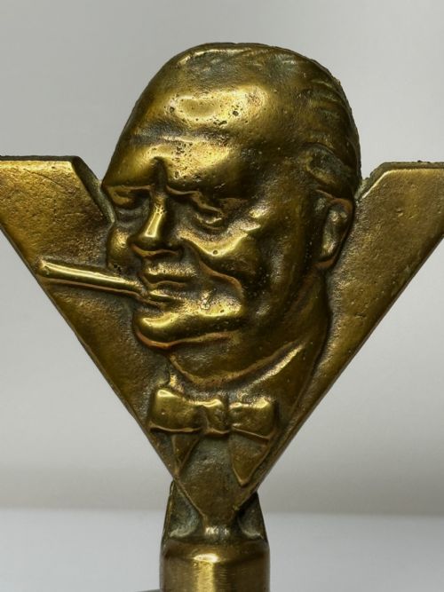 WINSTON CHURCHILL V FOR VICTORY GILT BRONZE CAR MASCOT SCULPTURE - ADDITIONAL PHOTO 16