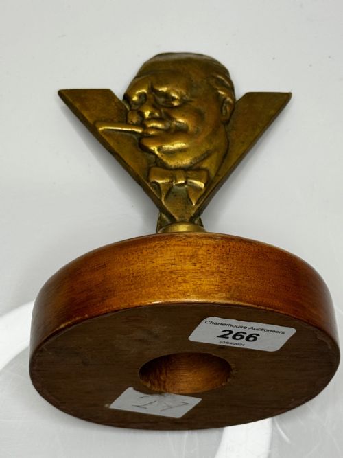 WINSTON CHURCHILL V FOR VICTORY GILT BRONZE CAR MASCOT SCULPTURE - ADDITIONAL PHOTO 20