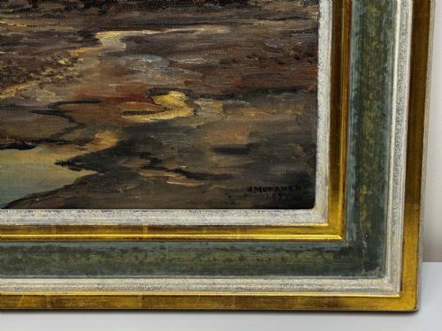 OIL PAINTING SKEIN BRENT GEESE FLYING OVER MARSH THE FENS HOLBEACH - ADDITIONAL PHOTO 2
