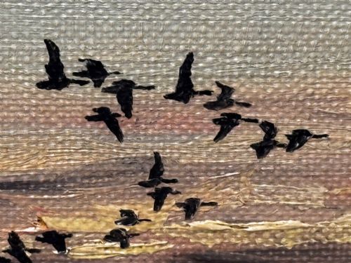 OIL PAINTING SKEIN BRENT GEESE FLYING OVER MARSH THE FENS HOLBEACH - ADDITIONAL PHOTO 16