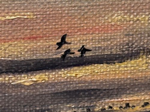 OIL PAINTING SKEIN BRENT GEESE FLYING OVER MARSH THE FENS HOLBEACH - ADDITIONAL PHOTO 19