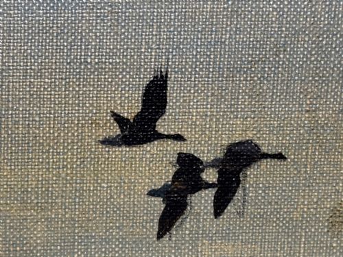 OIL PAINTING SKEIN BRENT GEESE FLYING OVER MARSH THE FENS HOLBEACH - ADDITIONAL PHOTO 20