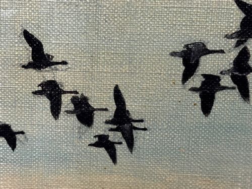 OIL PAINTING SKEIN BRENT GEESE FLYING OVER MARSH THE FENS HOLBEACH - ADDITIONAL PHOTO 22