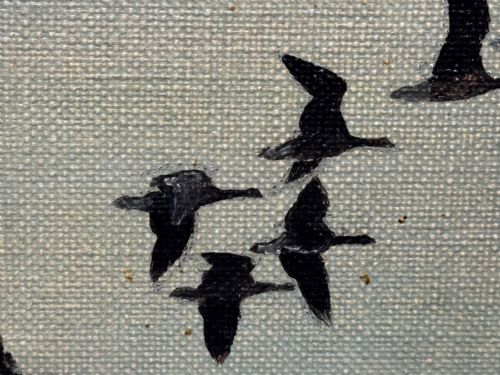 OIL PAINTING SKEIN BRENT GEESE FLYING OVER MARSH THE FENS HOLBEACH - ADDITIONAL PHOTO 23