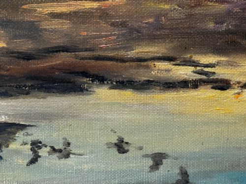 OIL PAINTING SKEIN BRENT GEESE FLYING OVER MARSH THE FENS HOLBEACH - ADDITIONAL PHOTO 29