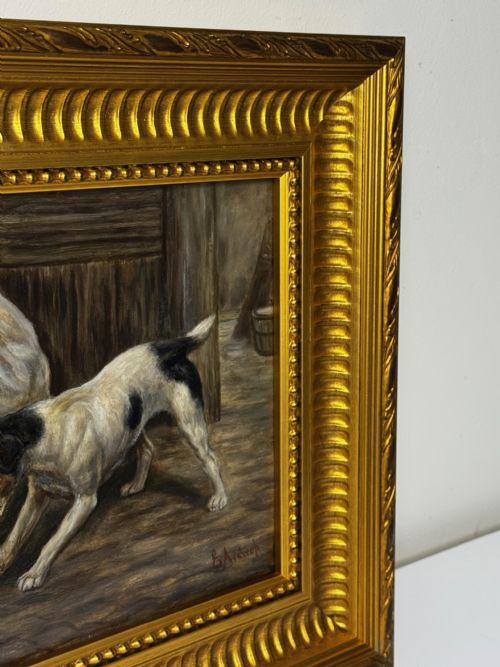 VICTORIAN PAINTING CAGED RAT TRAPPED JACK RUSSELL TERRIERS GUARDING - ADDITIONAL PHOTO 3