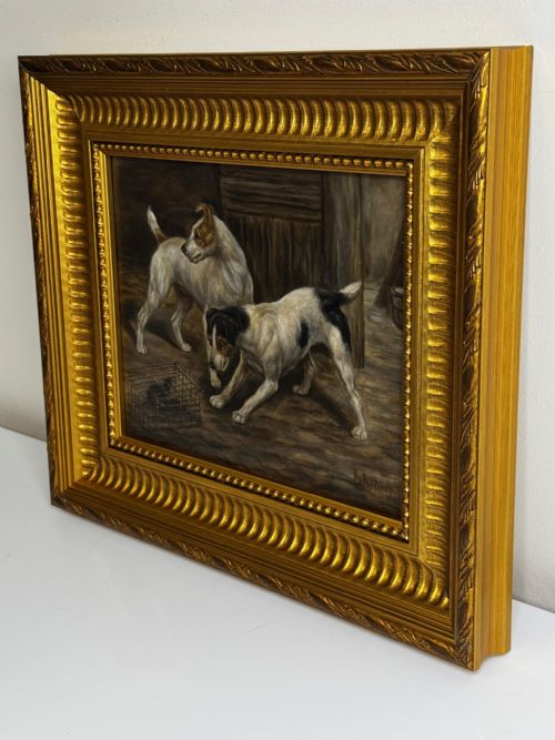 VICTORIAN PAINTING CAGED RAT TRAPPED JACK RUSSELL TERRIERS GUARDING - ADDITIONAL PHOTO 4