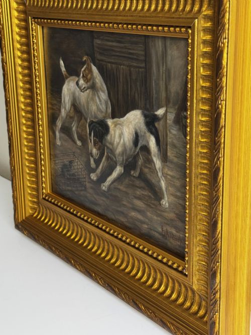 VICTORIAN PAINTING CAGED RAT TRAPPED JACK RUSSELL TERRIERS GUARDING - ADDITIONAL PHOTO 5