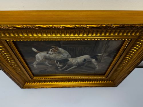 VICTORIAN PAINTING CAGED RAT TRAPPED JACK RUSSELL TERRIERS GUARDING - ADDITIONAL PHOTO 8