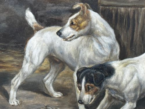 VICTORIAN PAINTING CAGED RAT TRAPPED JACK RUSSELL TERRIERS GUARDING - ADDITIONAL PHOTO 13