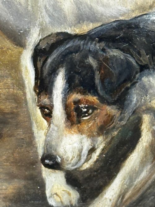 VICTORIAN PAINTING CAGED RAT TRAPPED JACK RUSSELL TERRIERS GUARDING - ADDITIONAL PHOTO 14