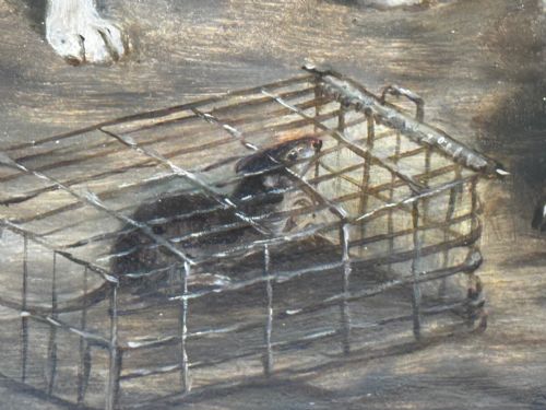 VICTORIAN PAINTING CAGED RAT TRAPPED JACK RUSSELL TERRIERS GUARDING - ADDITIONAL PHOTO 25