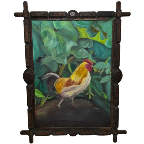 ROOSTER OF EMPORD ORIGINAL CATALAN FOLK OIL PAINTING