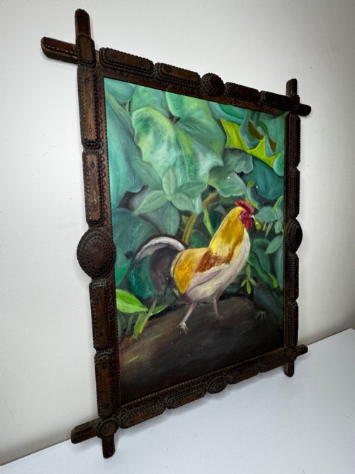 ROOSTER OF EMPORD ORIGINAL CATALAN FOLK OIL PAINTING - ADDITIONAL PHOTO 2