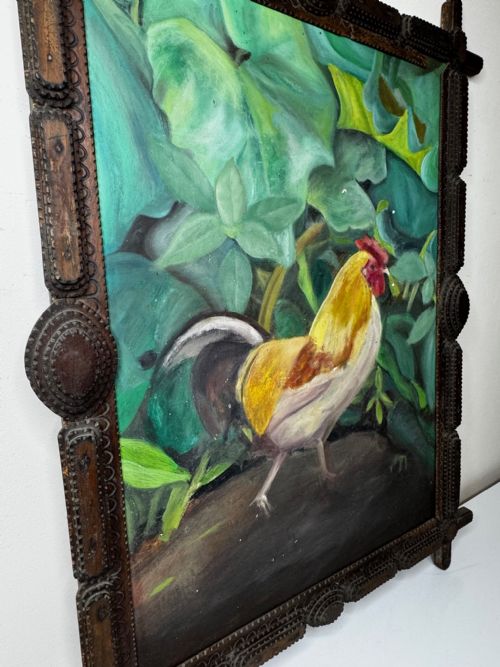 ROOSTER OF EMPORD ORIGINAL CATALAN FOLK OIL PAINTING - ADDITIONAL PHOTO 6