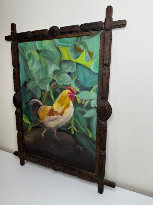 ROOSTER OF EMPORD ORIGINAL CATALAN FOLK OIL PAINTING - ADDITIONAL PHOTO 9