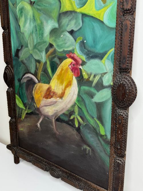 ROOSTER OF EMPORD ORIGINAL CATALAN FOLK OIL PAINTING - ADDITIONAL PHOTO 10