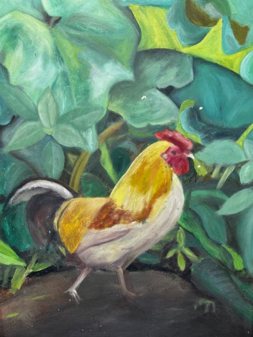ROOSTER OF EMPORD ORIGINAL CATALAN FOLK OIL PAINTING - ADDITIONAL PHOTO 11