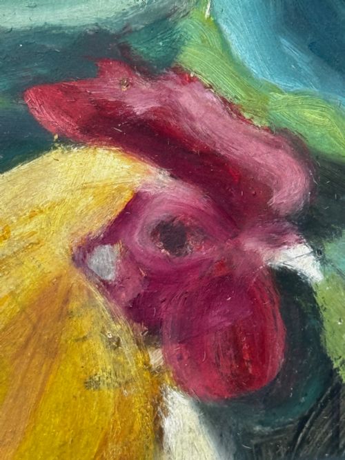 ROOSTER OF EMPORD ORIGINAL CATALAN FOLK OIL PAINTING - ADDITIONAL PHOTO 16
