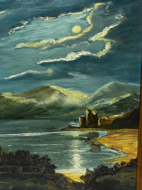 OIL PAINTING URQUHART CASTLE LOCH NESS IN MOONLIGHT AFTER JAMES BELL ANDERSON - ADDITIONAL PHOTO 4