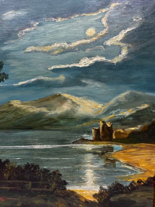 OIL PAINTING URQUHART CASTLE LOCH NESS IN MOONLIGHT AFTER JAMES BELL ANDERSON - ADDITIONAL PHOTO 27