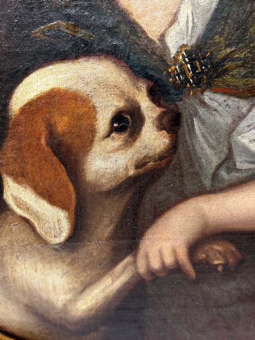 PAINTING AN ENDEARING BOND BOY WITH KING CHARLES SPANIEL PUPPY C1680 CIRCLE OF MARY BEALE - ADDITIONAL PHOTO 4