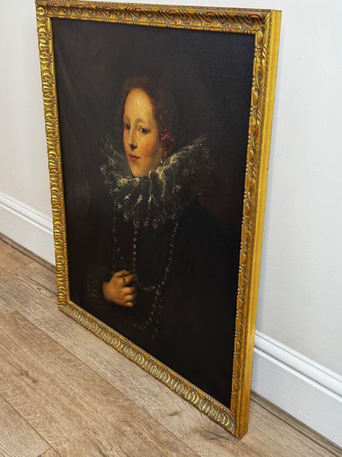 OIL PAINTING GILT FRAMED A LADY OF GENOA PORTRAIT AFTER VAN DYCK - ADDITIONAL PHOTO 3