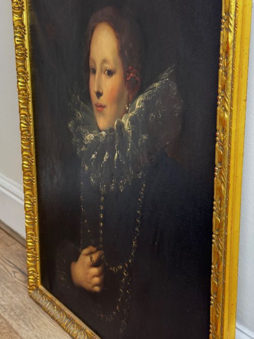 OIL PAINTING GILT FRAMED A LADY OF GENOA PORTRAIT AFTER VAN DYCK - ADDITIONAL PHOTO 5