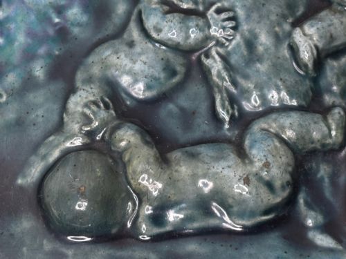 PAIR ARTS CRAFTS TURQUOISE RELIEF PLAQUES AFTER CLODION CHILDREN WITH DOG CHILDREN WITH GOAT C1909ATTRIBUTED TO REGINALD ROBERT TOMLINSON 18851978 - ADDITIONAL PHOTO 25