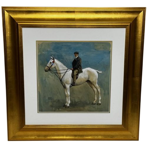 painting grey horse pretty polly first place groom up hertfordshire show - CATEGORY: ANTIQUE ART - DATED EDWARDIAN