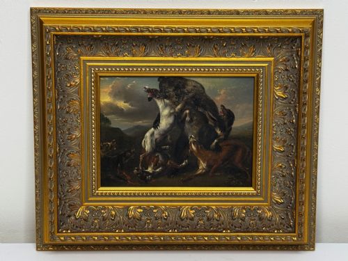OIL PAINTING 19TH CENTURY DEFIANCE AT BAY BEAR AND HOUNDS IN COMBAT - ADDITIONAL PHOTO 2