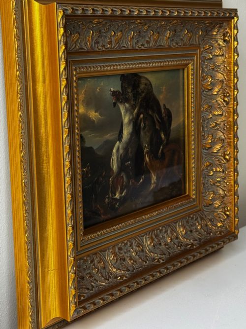 OIL PAINTING 19TH CENTURY DEFIANCE AT BAY BEAR AND HOUNDS IN COMBAT - ADDITIONAL PHOTO 7