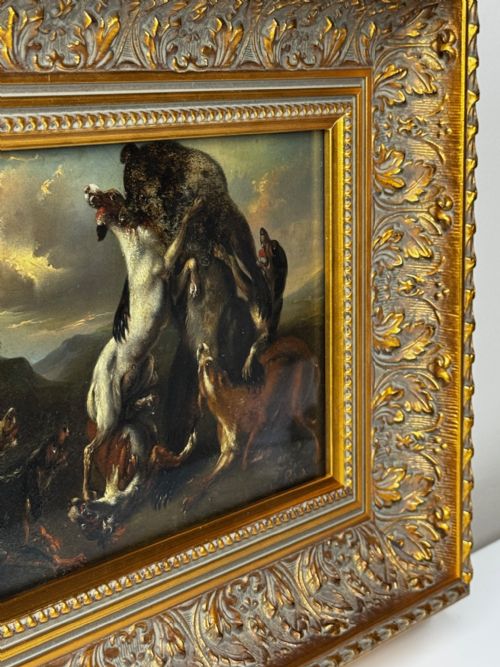 OIL PAINTING 19TH CENTURY DEFIANCE AT BAY BEAR AND HOUNDS IN COMBAT - ADDITIONAL PHOTO 8