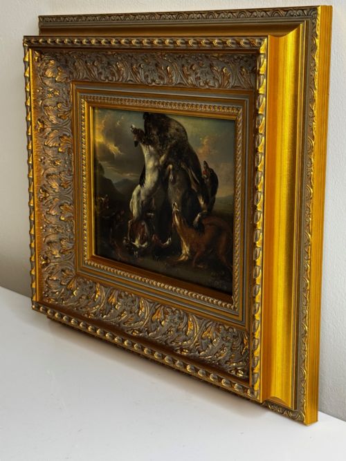 OIL PAINTING 19TH CENTURY DEFIANCE AT BAY BEAR AND HOUNDS IN COMBAT - ADDITIONAL PHOTO 10